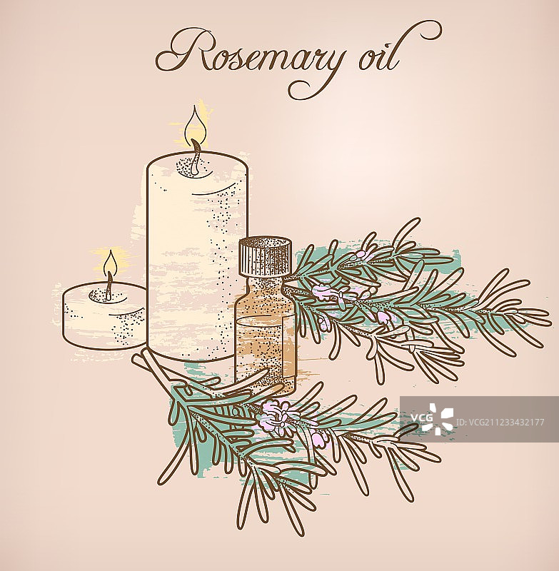 迷迭香精油和蜡烛图片素材