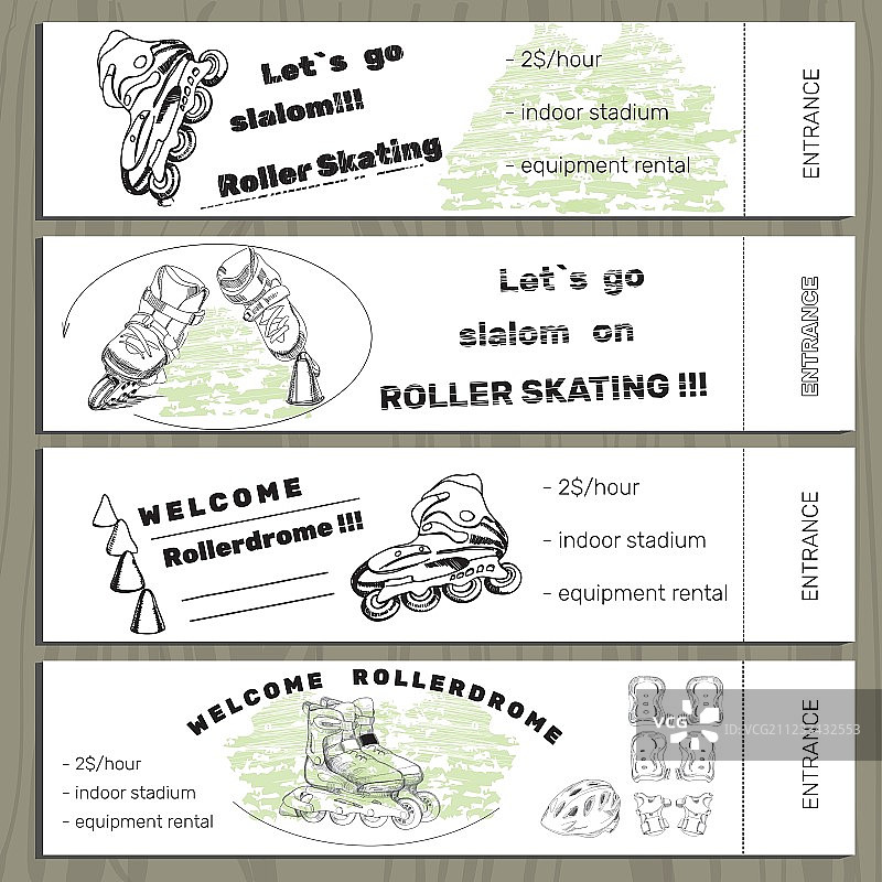手绘溜冰场门票合集图片素材
