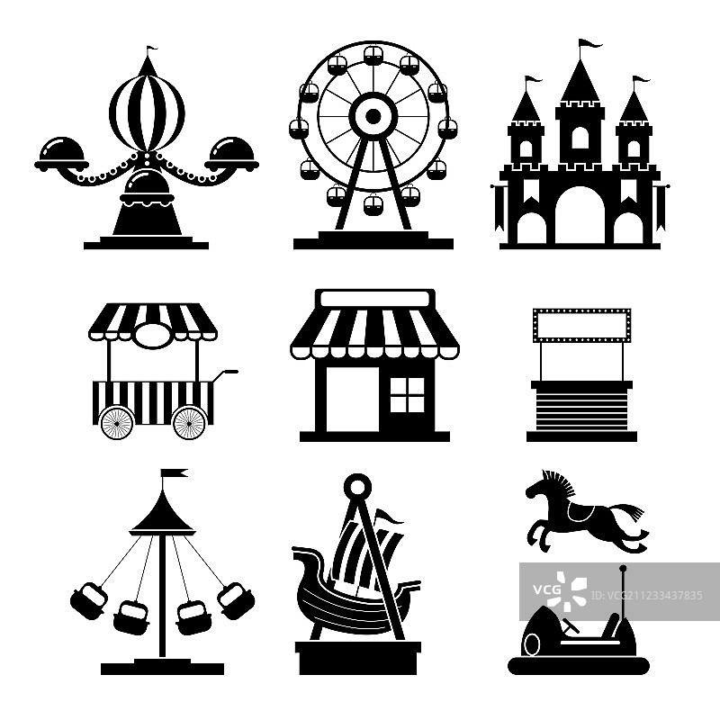 游乐园项目图标单色集图片素材