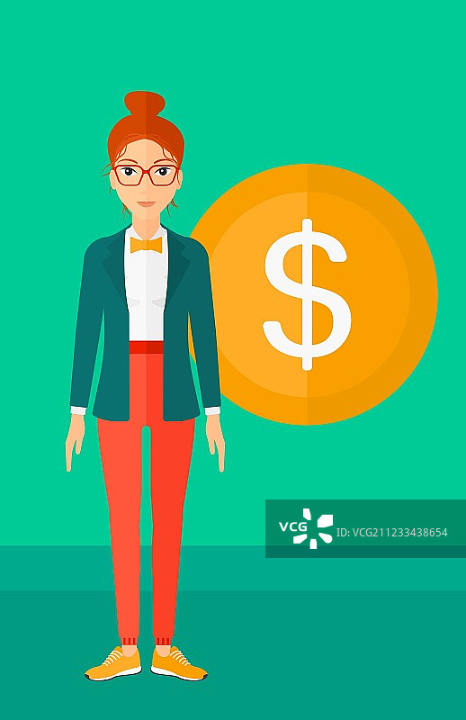 手持美元硬币的成功女商人图片素材