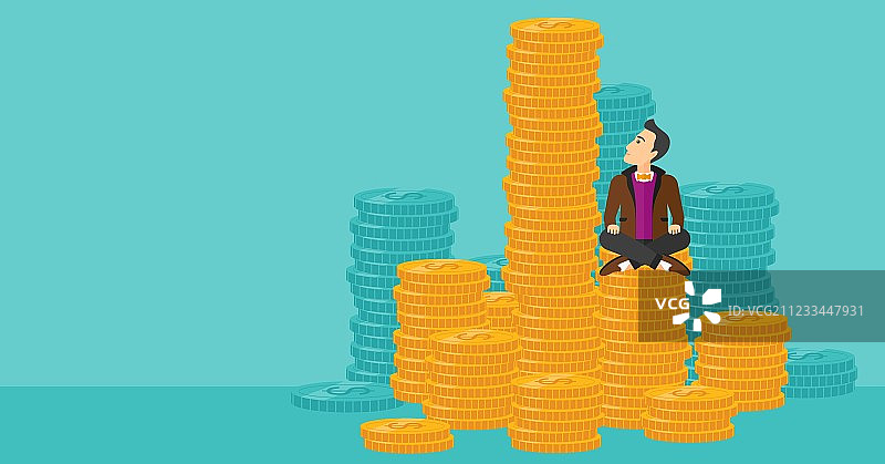 坐在金子上面的男商人图片素材