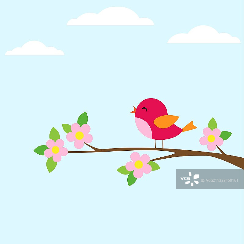 盛开树枝上的小鸟图片素材
