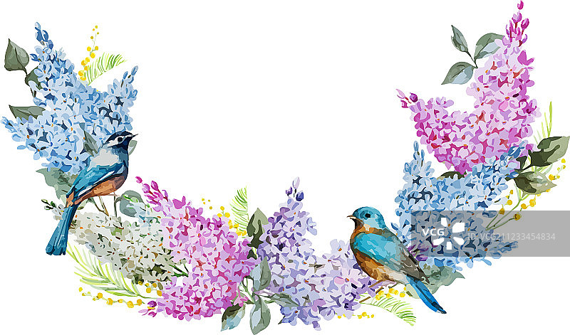 丁香花环与鸟图片素材