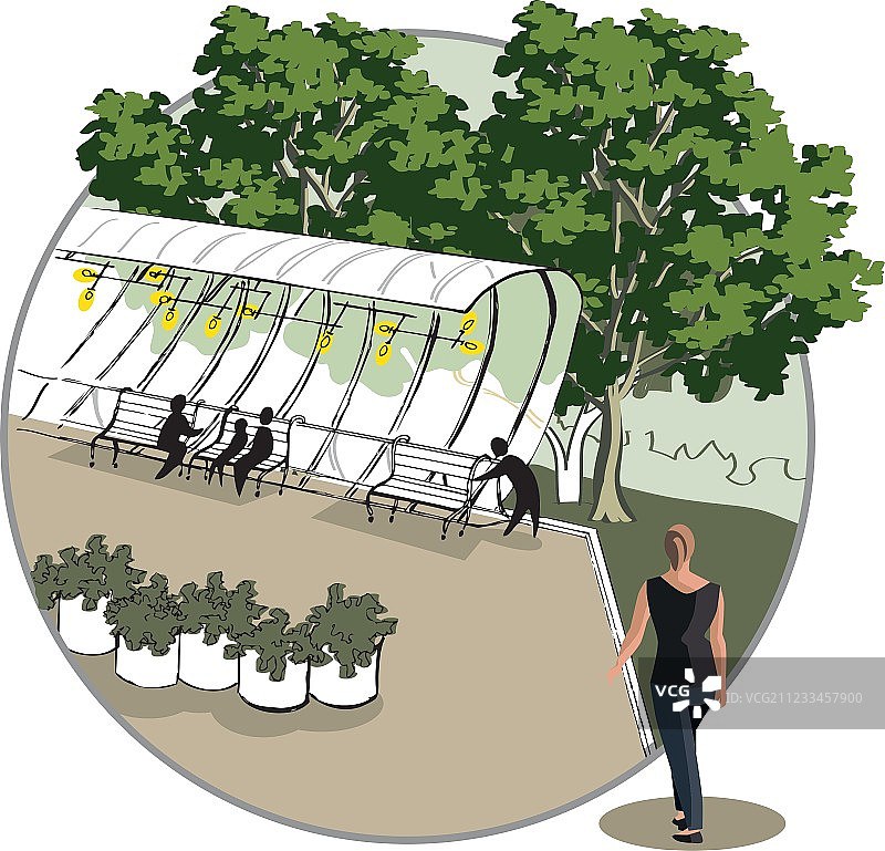 带凉亭的休闲区素描图片素材