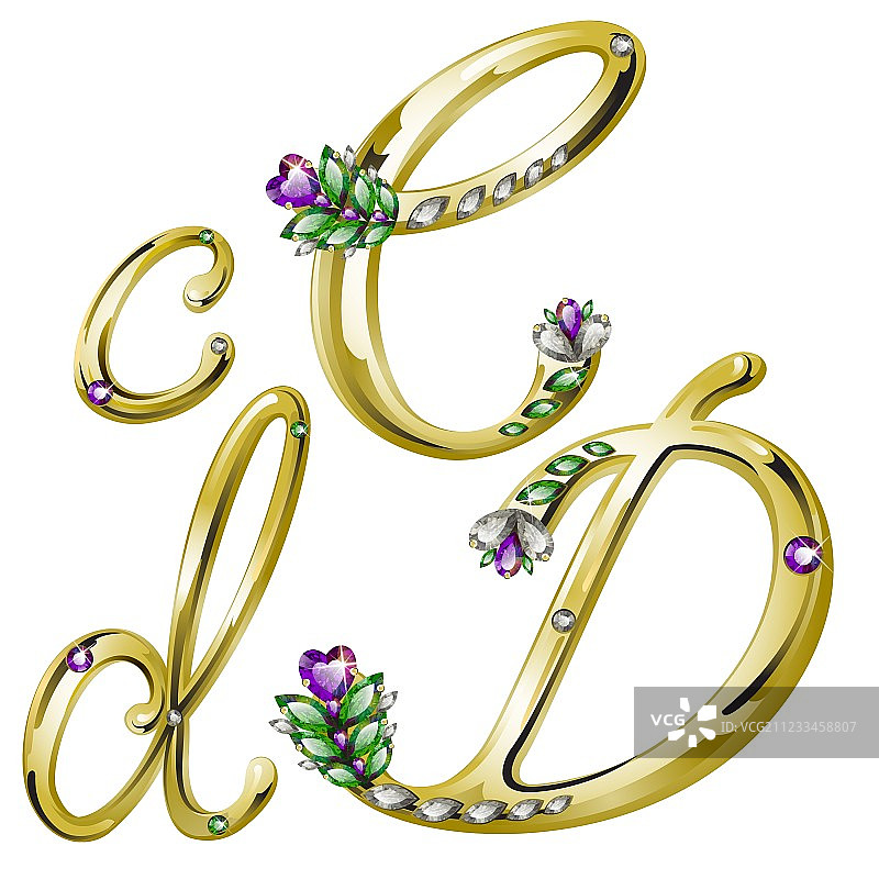 镶嵌钻石和宝石的金色字母CD图片素材