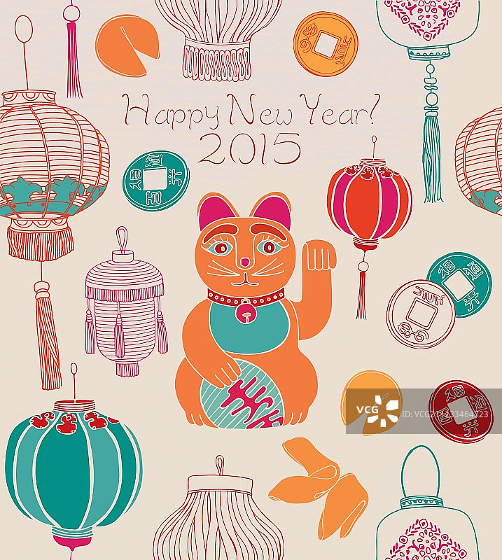 中国灯笼与招财猫图片素材