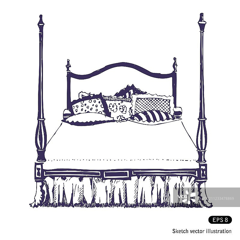 配有木制家具的现代双人卧室图片素材