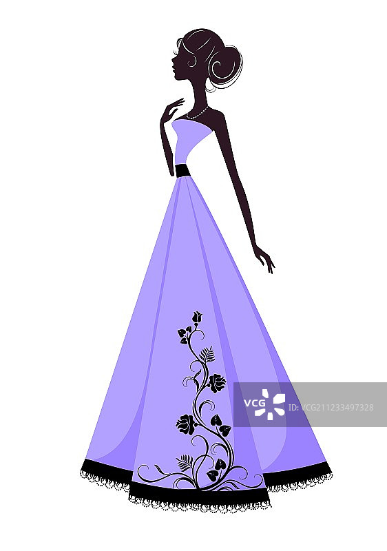身穿晚礼服的美丽女孩剪影图片素材