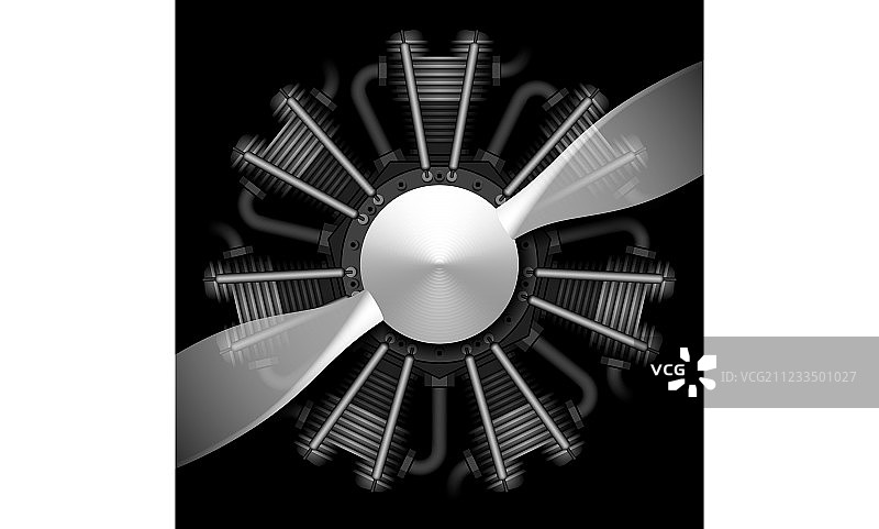 带螺旋桨的径向飞机发动机图片素材