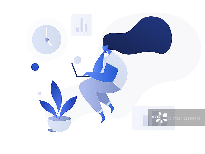 创意工作的女孩潮流渐变人物矢量插画图片素材