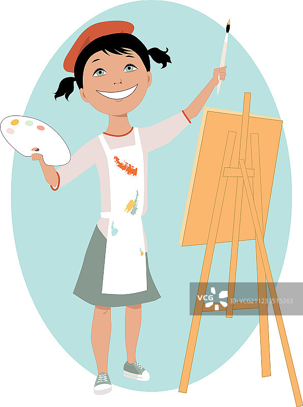 小女孩画画图片素材