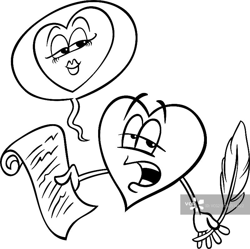 爱心诗歌阅读涂色页图片素材