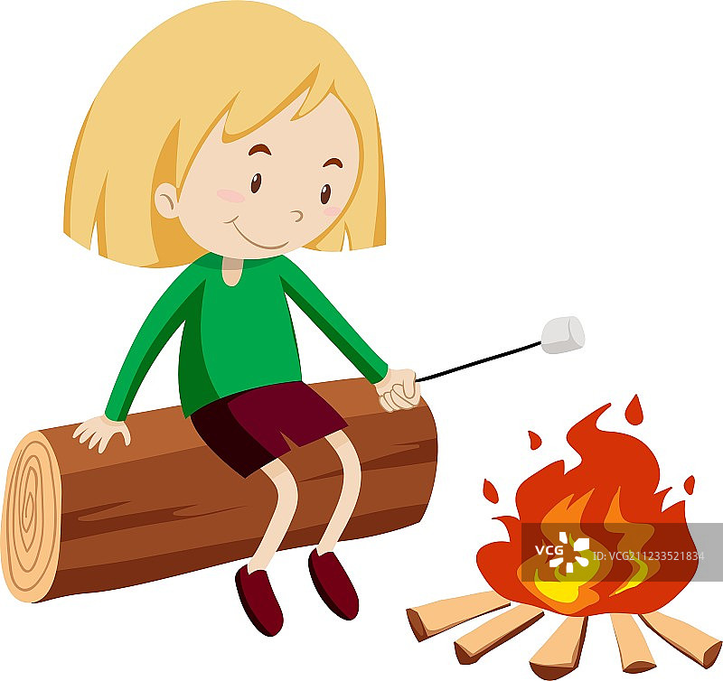 在篝火旁的女孩图片素材