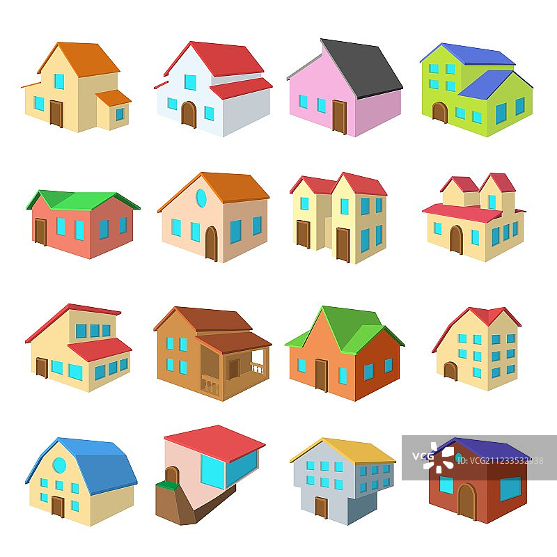 房屋卡通图标集图片素材
