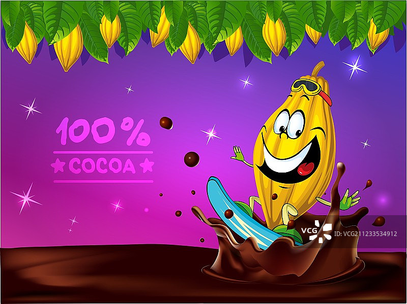 有趣的巧克力设计与可可豆叶图片素材