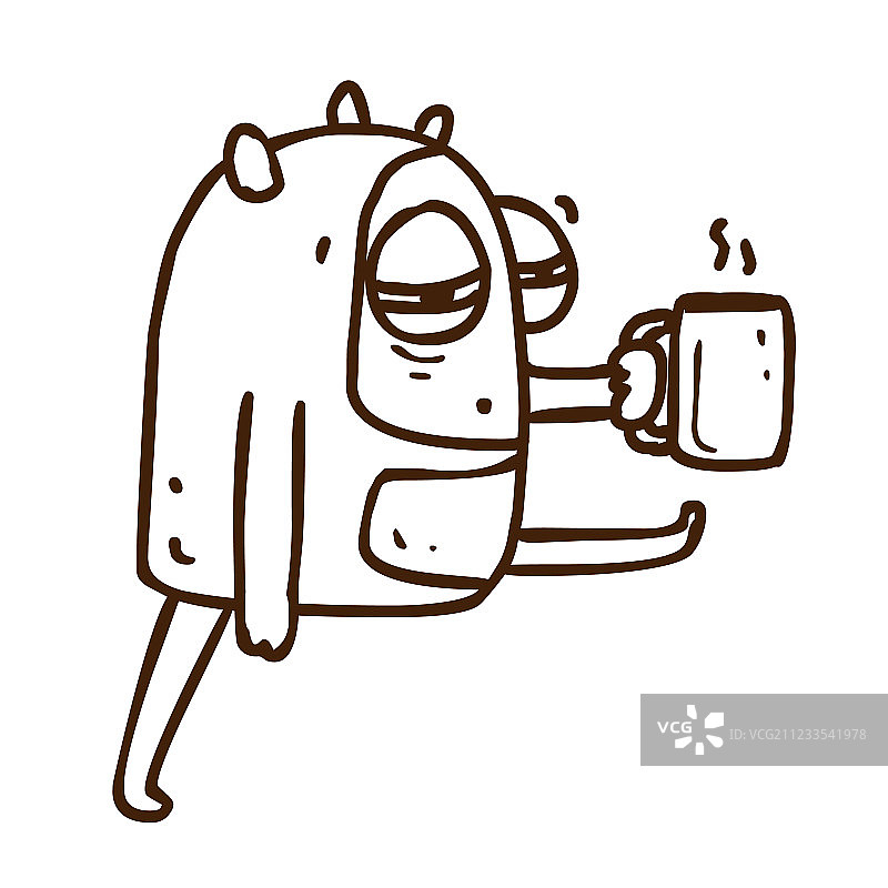 手绘疲惫的外星人与咖啡图片素材