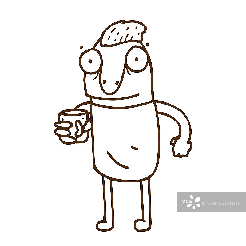 手绘卡通男人与饮料图片素材