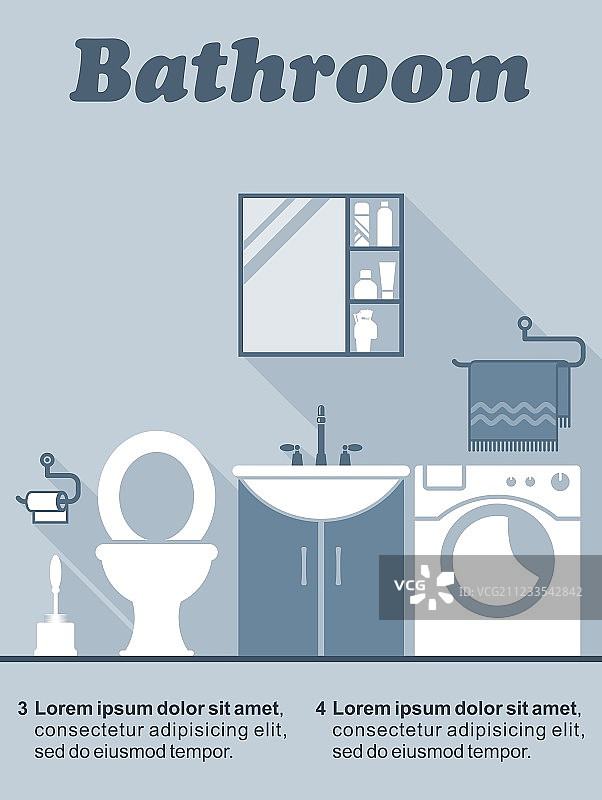 浴室扁平风格室内装饰信息图图片素材