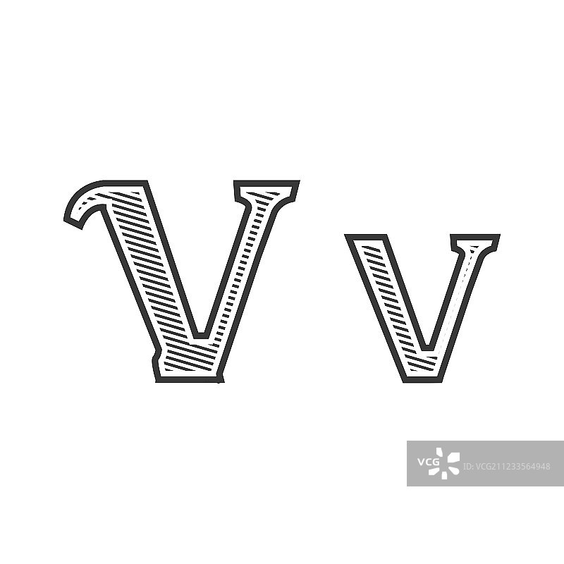 带阴影的纹身雕刻字母V字体图片素材