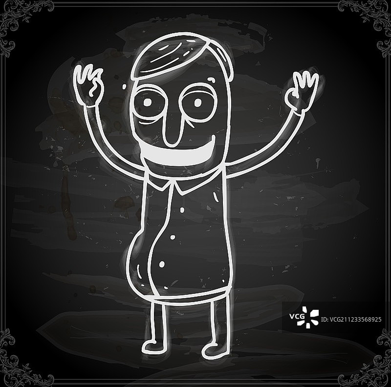 在黑板上绘画的快乐男人图片素材