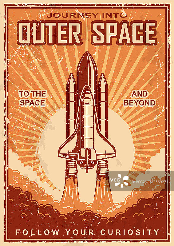 带有航天飞机的复古太空海报图片素材