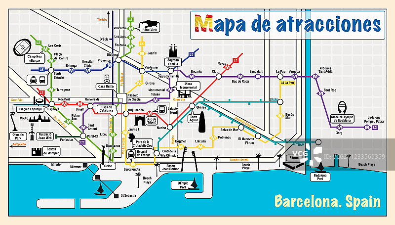 欢迎来到巴塞罗那地图景点图片素材