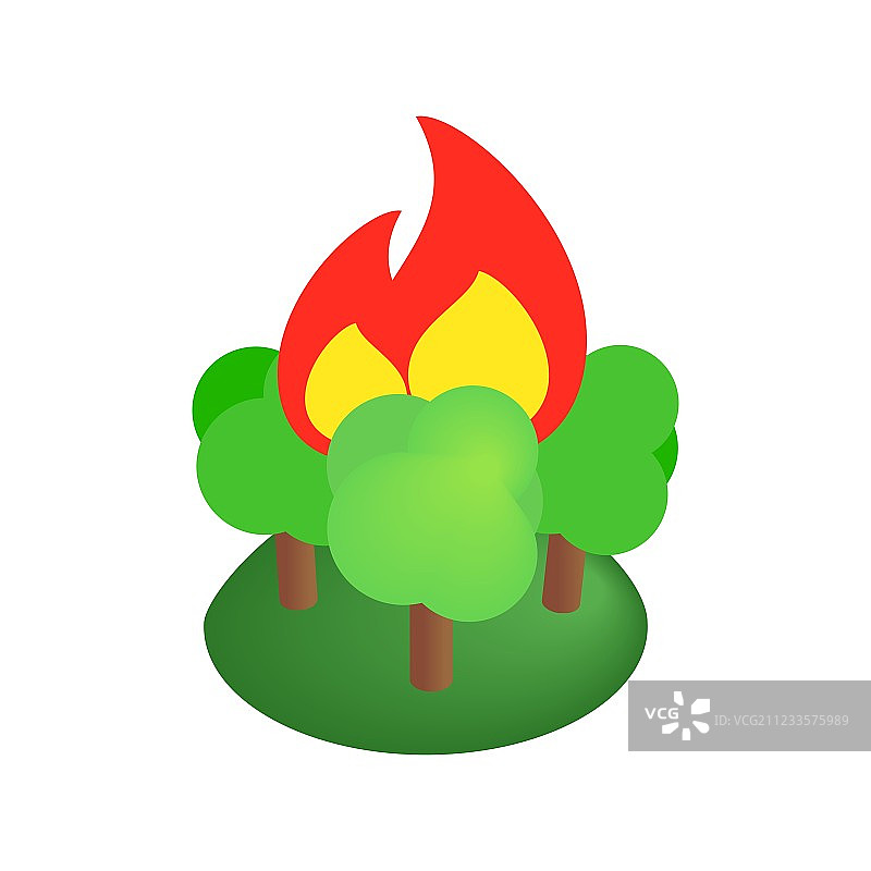 燃烧的森林树木2.5D图标图片素材