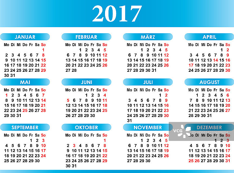 德语日历2017图片素材