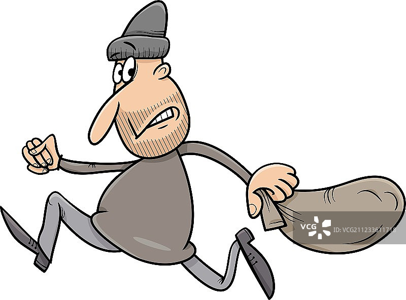 卡通背着麻袋的奔跑小偷图片素材