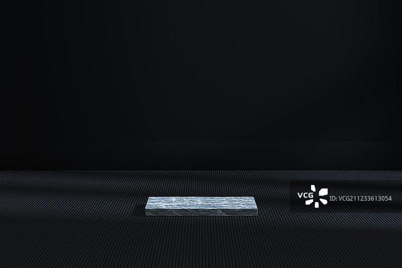 黑暗房间内的大理石方块展台，三维渲染图片素材