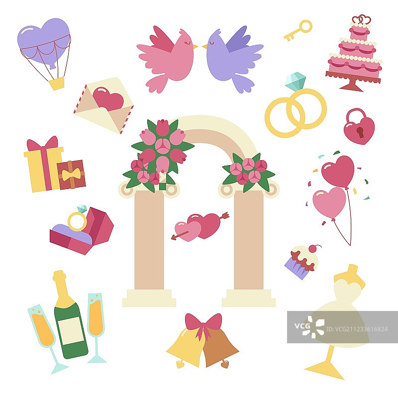 白色背景上的婚礼图标集图片素材