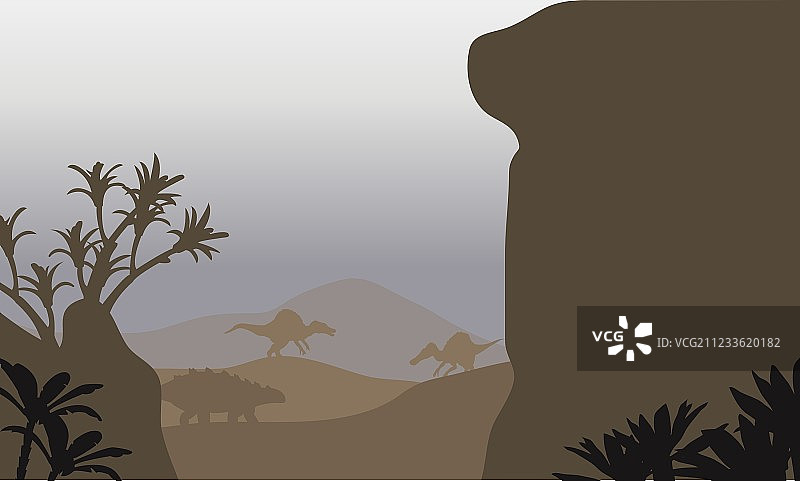 甲龙和棘龙的剪影图片素材