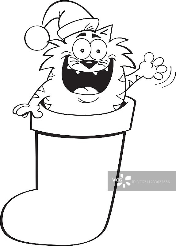 圣诞袜里的卡通猫图片素材