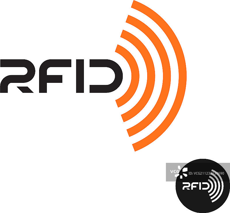 RFID标签图标，带无线电波的文本logo图片素材