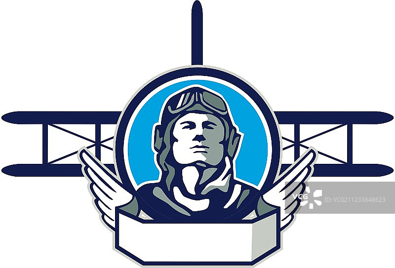 一战飞行员复古双翼飞机圆形图案图片素材