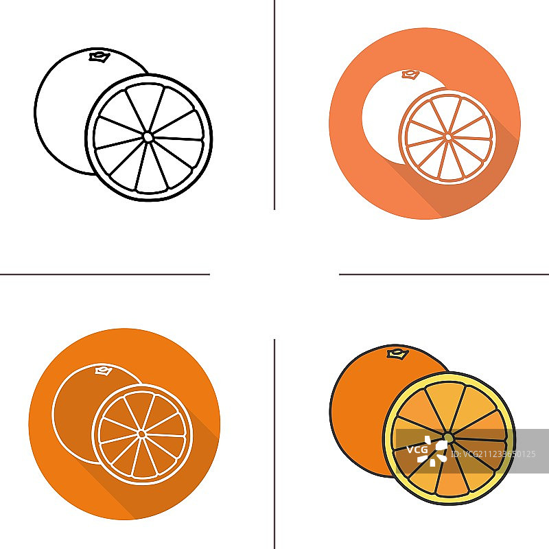 橙色扁平风格线性图标和彩色图标图片素材