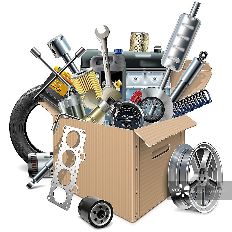 装有汽车备件的纸箱图片素材