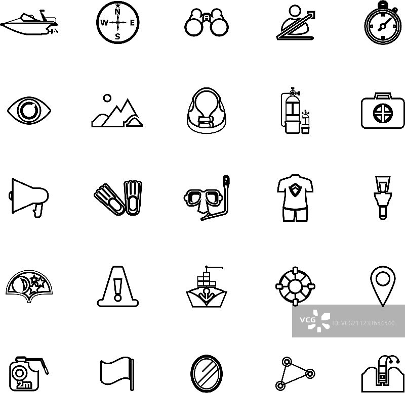 白色背景上与水道相关的线条图标图片素材