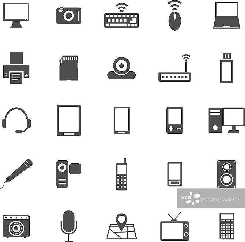 白色背景上的电子设备图标图片素材