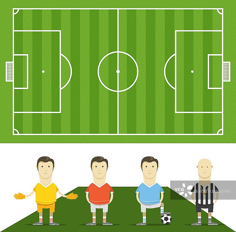 有足球运动员的绿色足球场图片素材