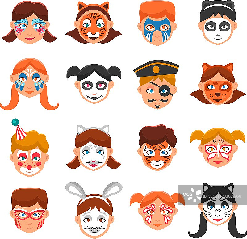 彩绘面孔图标集图片素材