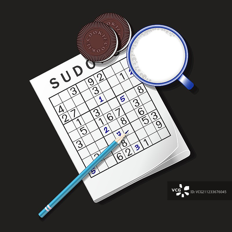 数独游戏、牛奶和饼干图片素材