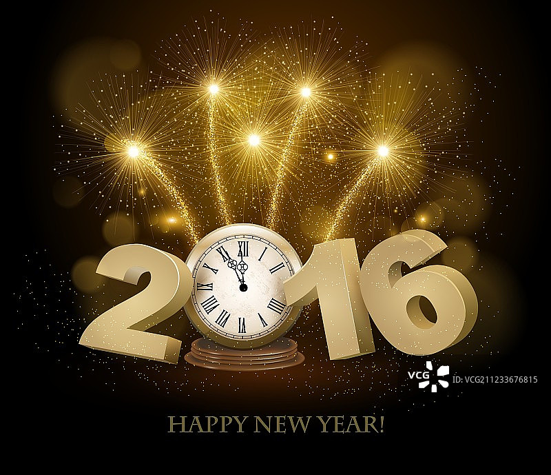 带有2016时钟的新年背景图片素材