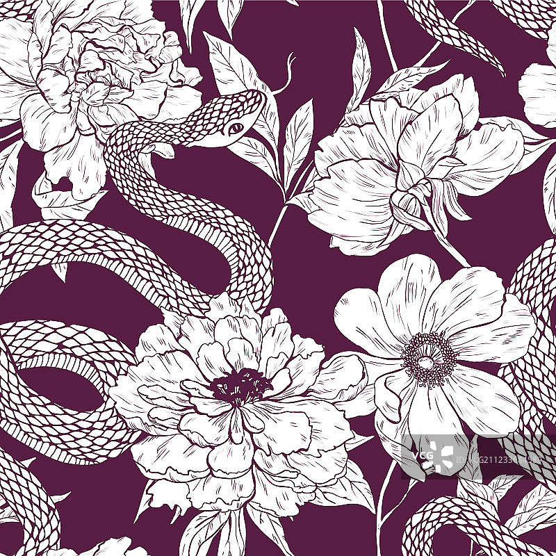 蛇和鲜花图案图片素材