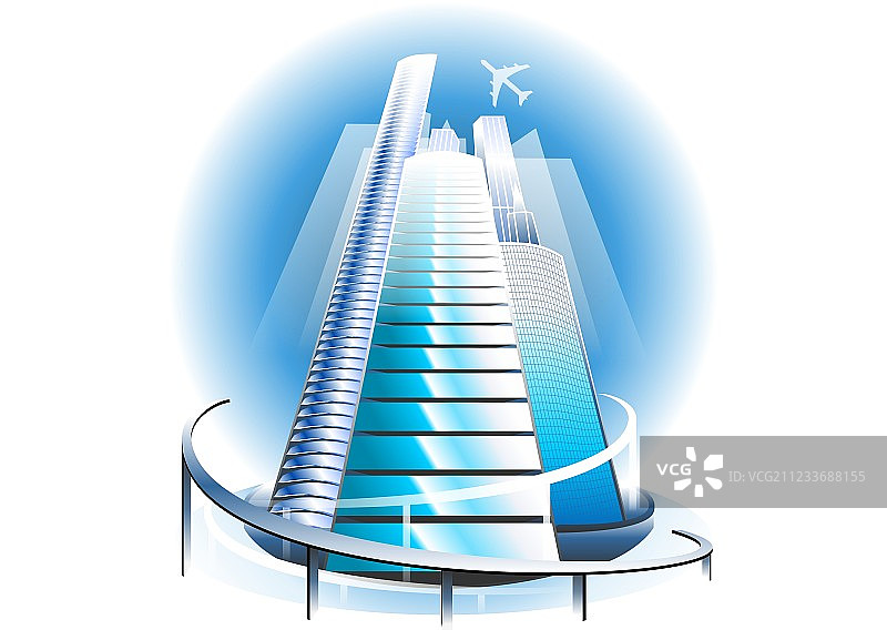 蓝色天空下的现代建筑特写图片素材