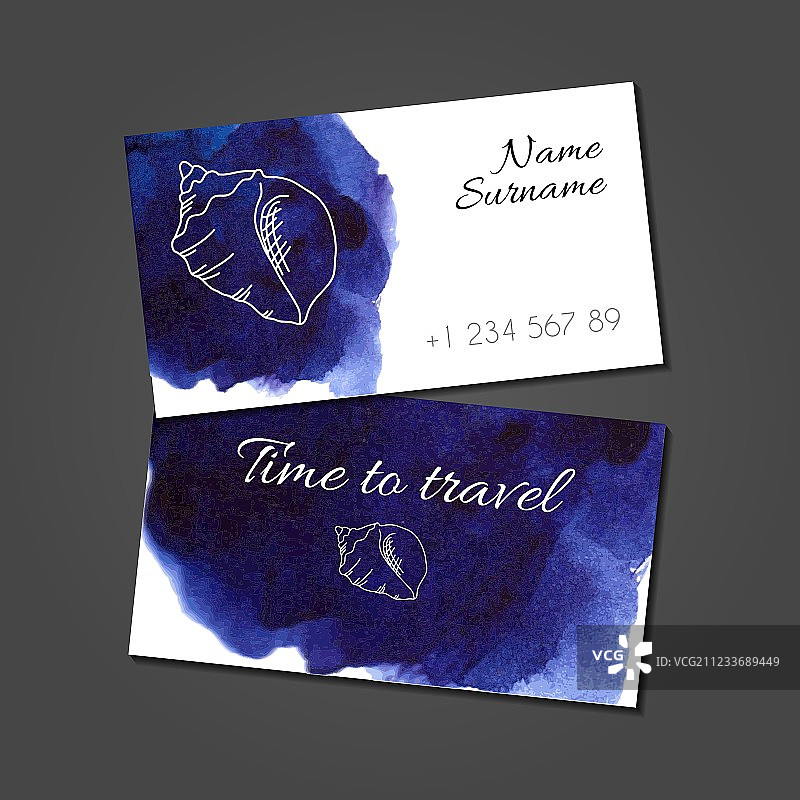 水彩污渍海螺名片图片素材