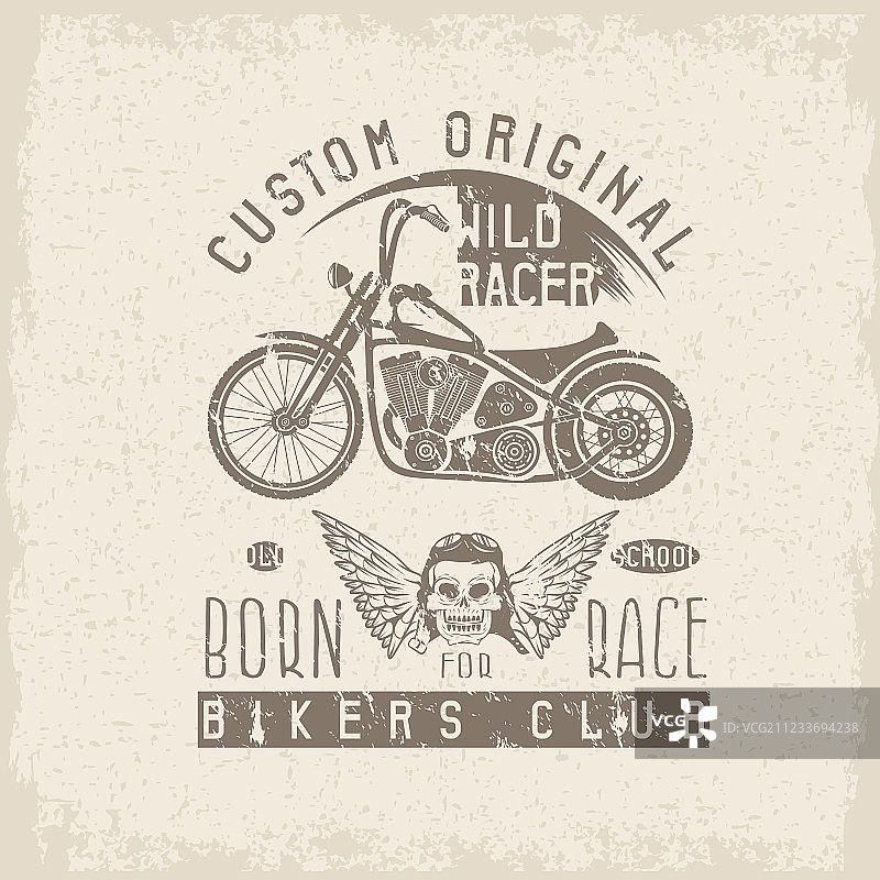 复古摩托车赛车印花设计图片素材
