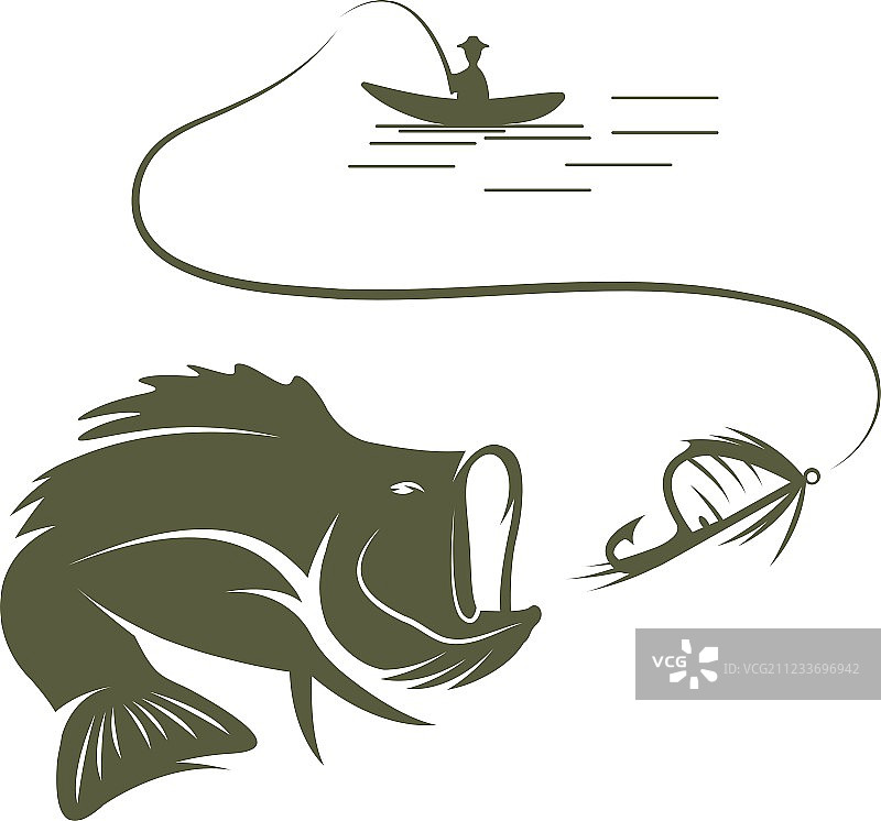 船上的渔夫和大口黑鲈图片素材