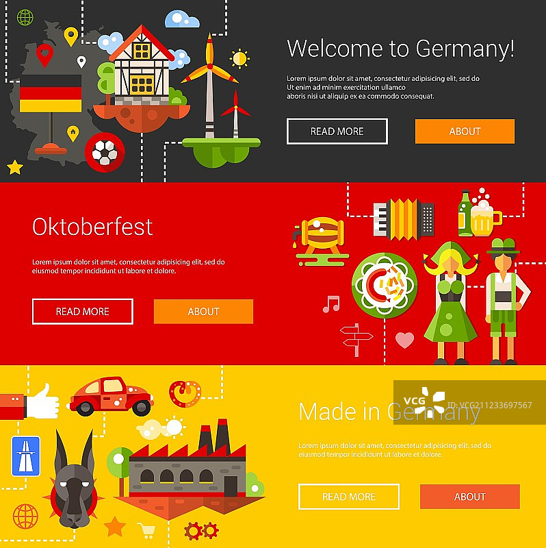 德国主题扁平风宣传单页眉合集图片素材