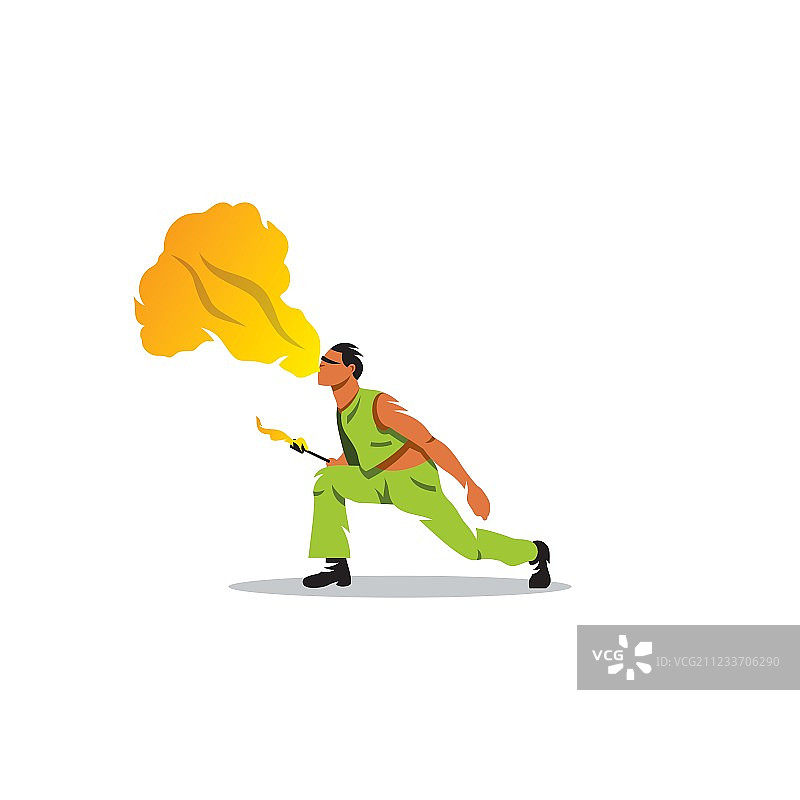 苦行表演：男子口中喷火图片素材